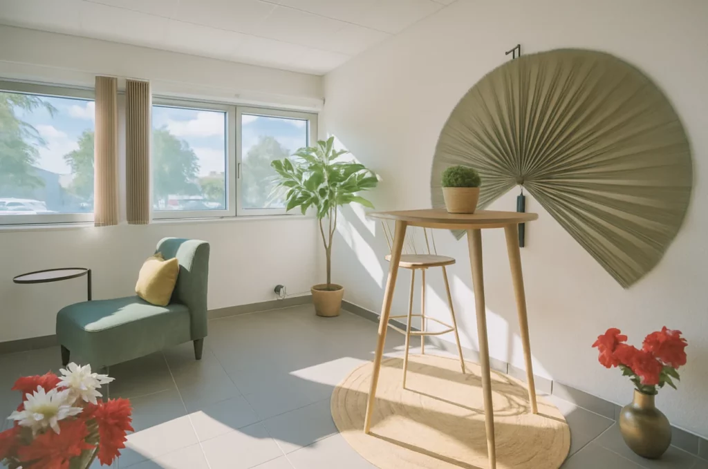 Espace détente et mange-debout à l’accueil du centre du Millénaire à Castelnau-le-Lez