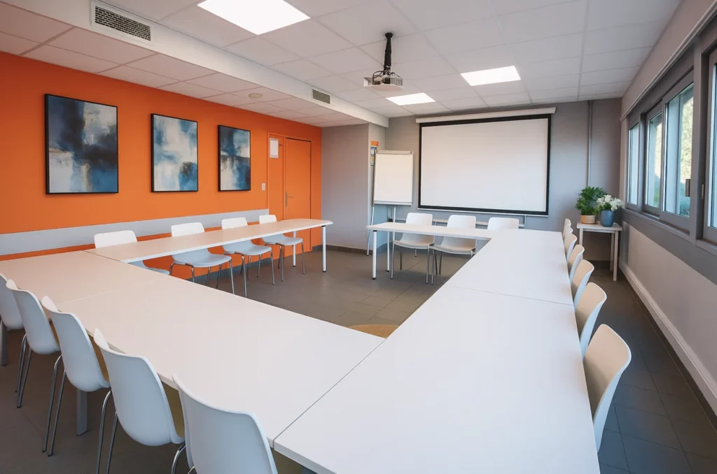 Salle de réunion en U avec écran de projection au centre du Millénaire à Castelnau-le-Lez